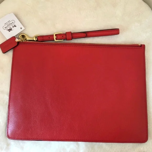 COACH NY Leather Zippered Pouch Clutch Tablet Sleeve Scarlet Red NWT - Picture 3 of 15